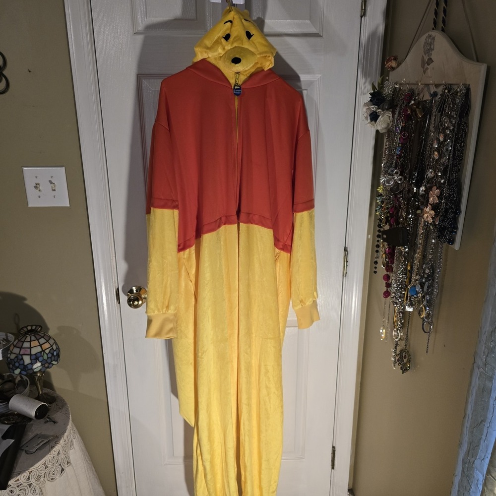 Disney Winnie the Pooh Suit Hooded‎ Zip Costume Adult One Piece Pajamas L/XL